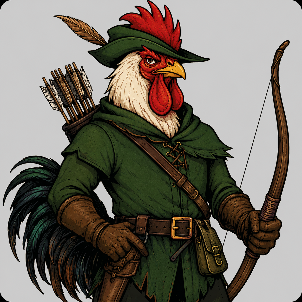 TALVX13 rooster dressed as a medieval outlaw archer